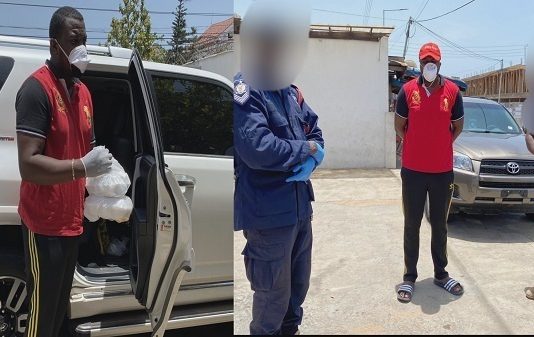 John Dumelo feeds security officials on lockdown patrol