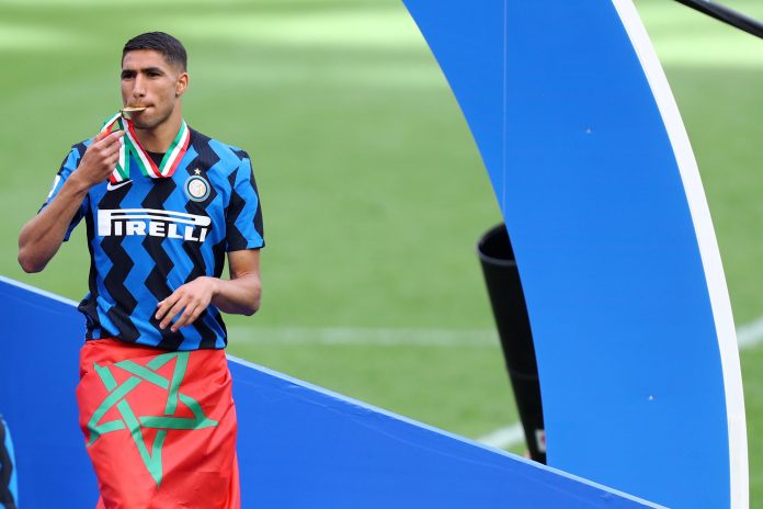 Fc Internazionale - Udinese Calcio Achraf Hakimi of Fc Internazionale during prize-giving ceremony for winning the Itali