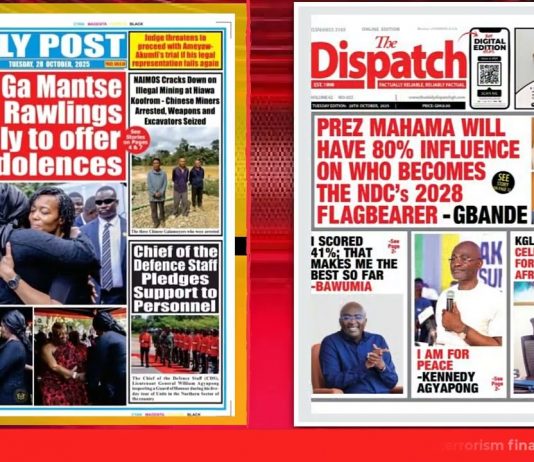 Ghana Newspaper Headlines: October 28, 2025; Cabinet Warns Ministers Over Unapproved Policy Announcements