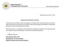 State funeral for Nana Konadu Agyemang Rawlings set for November 28