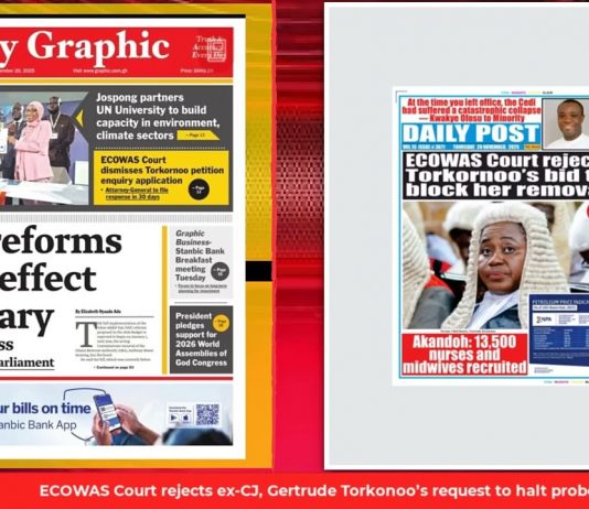 Ghana Newspaper Headlines: November 20, 2025; 2 Presidential Jets, Copters To Cost GHc13.1bn – Abu Jinapor