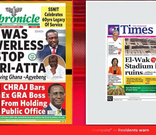 Ghana Newspaper Headlines: November 6, 2025; CHRAJ Indicts Ex-GRA Boss For GHc9m ‘Fraud’