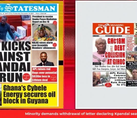 Ghana Newspaper Headlines: December 10, 2025; Pandemonium In Parliament