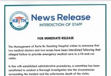 Korle Bu Teaching Hospital interdicts 2 doctors and 2 nurses over hit-and-run case