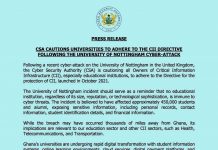 Cyber Security Authority cautioned universities to strengthen cybersecurity after Nottingham cyberattack