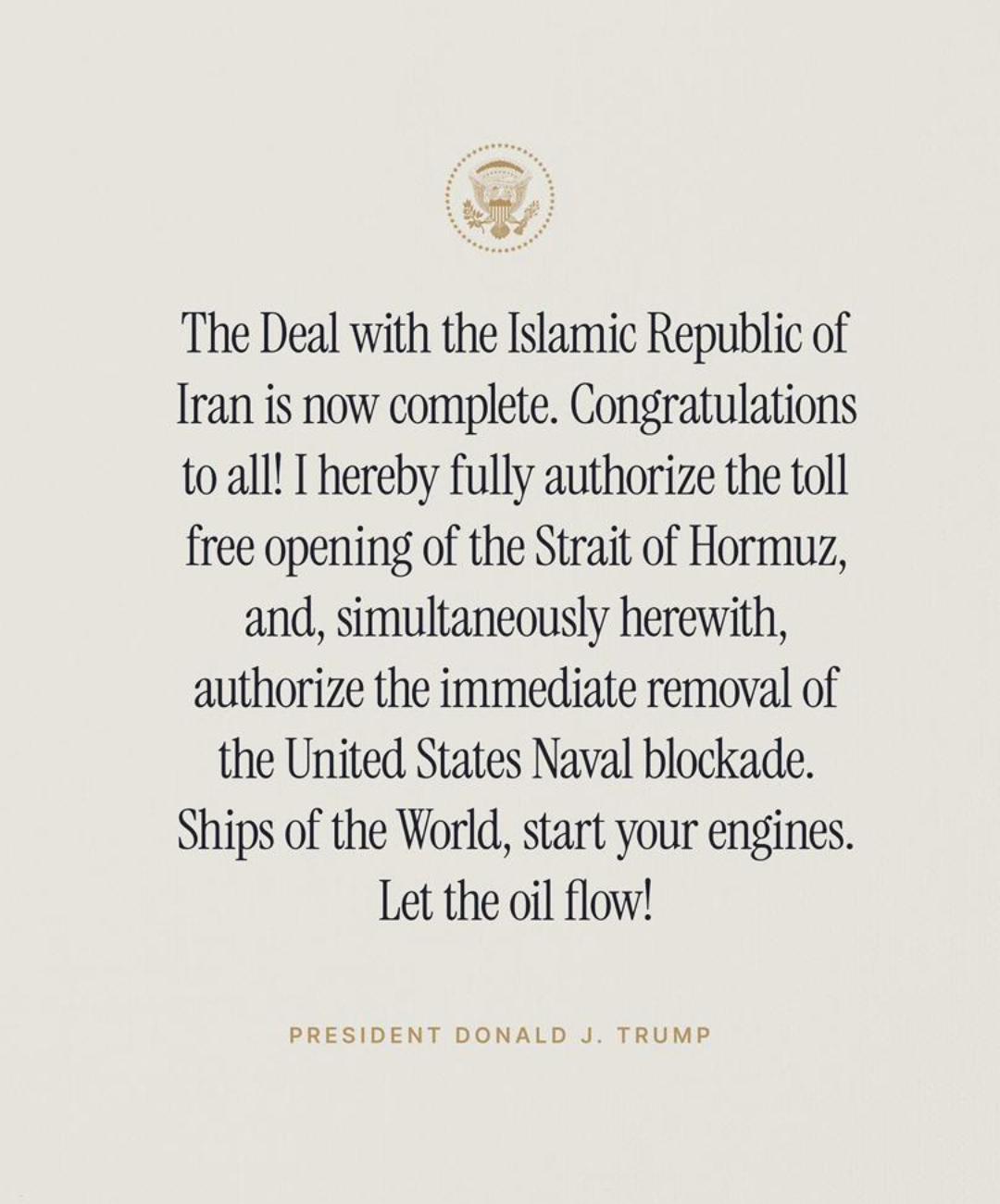 Global oil prices expected to decrease after President Donald Trump announces Iran peace