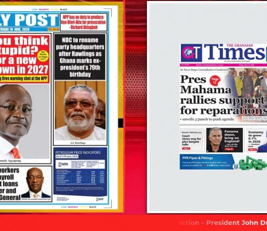Ghana Newspaper Headlines: June 19, 2026; Jubilant Lawyer Dies Over Ghana-Panama Match
