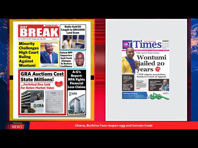 Ghana Newspaper Headlines: July 21, 2026; Wontumi jailed 20 years