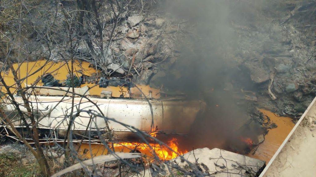 State Transport Company bus burnt completely after crash with fuel tanker at Etukrom, near Bonsu Junction