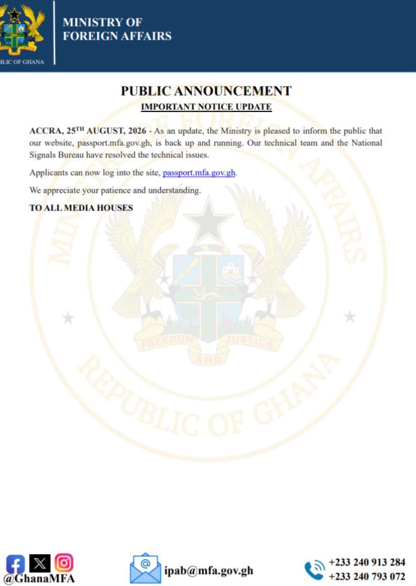 Ghana passport online application portal restored after technical issues