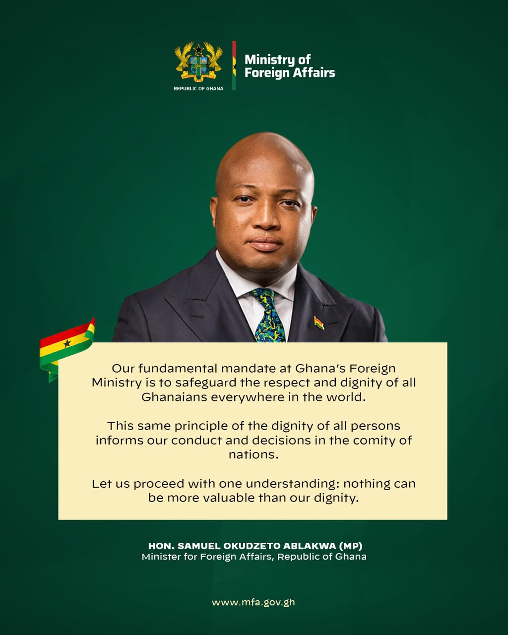 Foreign Affairs Ministry reaffirms commitment to the dignity of Ghanaians worldwide