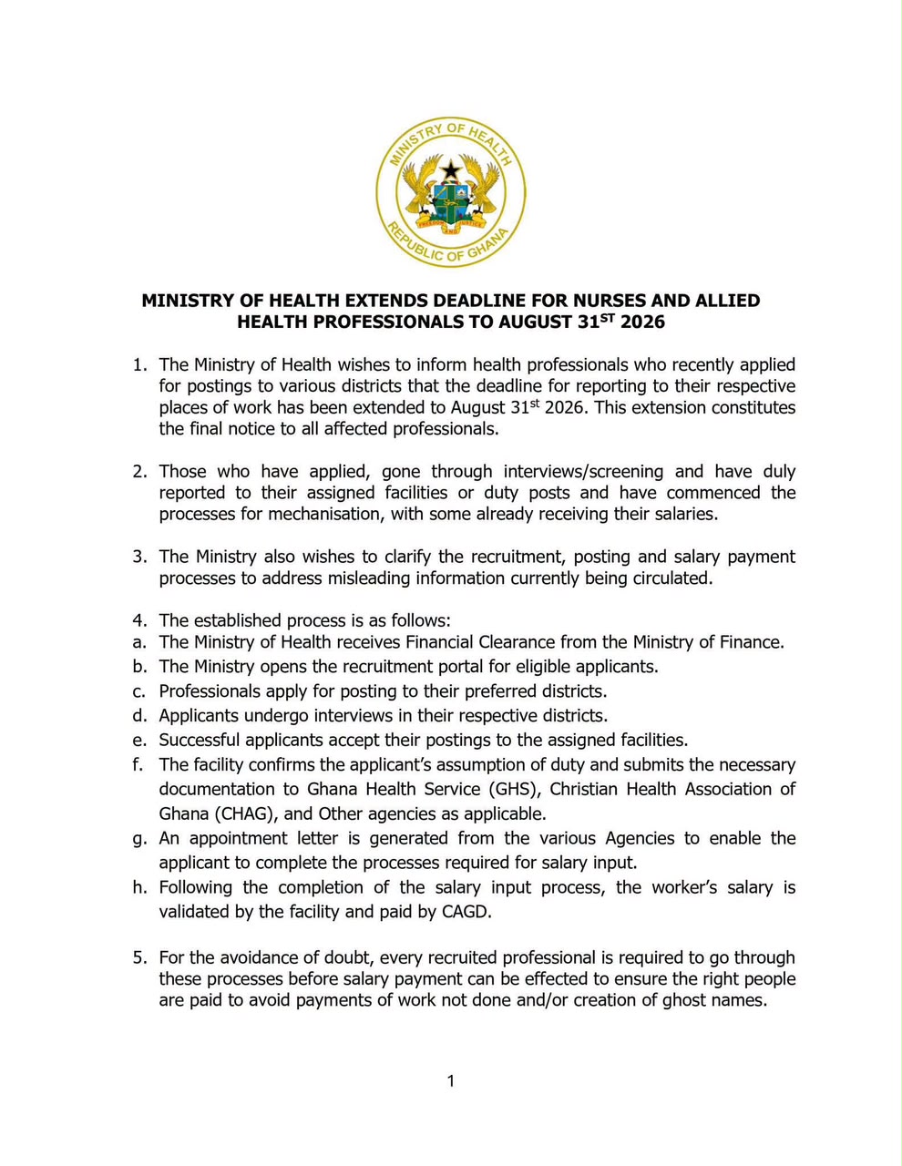 Health Ministry extends reporting deadline to August 31