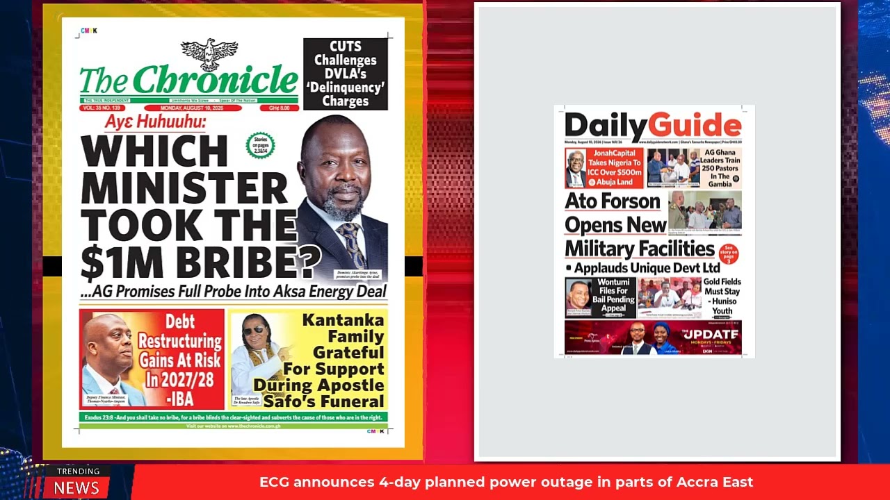 Ghana Newspaper Headlines: August 10, 2026; Mahama worse than Akufo-Addo on free speech