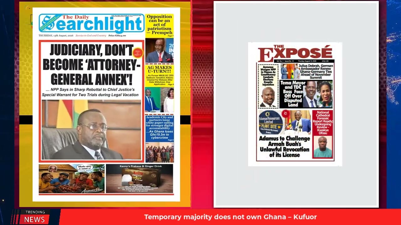 Ghana Newspaper Headlines: August 13, 2026; Go after small-scale miners’ revenue—IFS to govt.