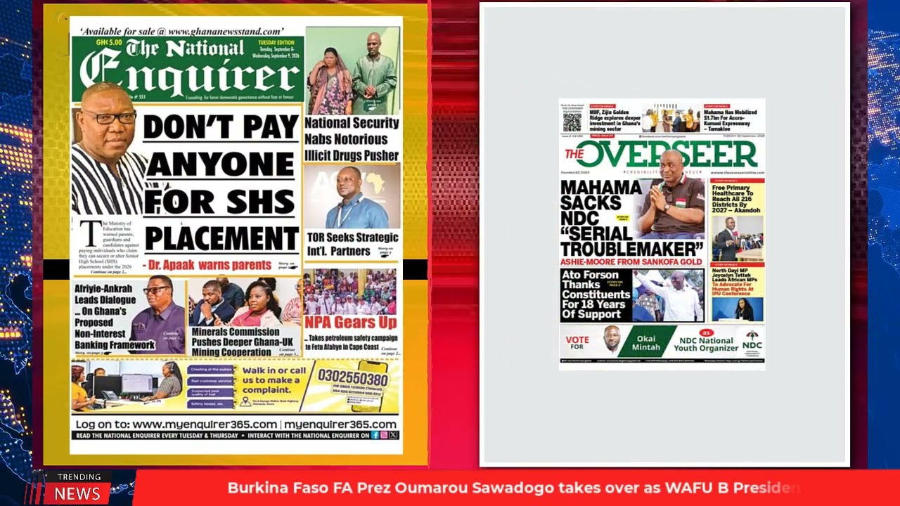 Ghana Newspaper Headlines: September 8, 2026; Free primary healthcare goes live